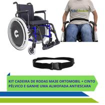 Kit Cadeira de Rodas Alumínio Dobrável em X Capacidade de Peso até 120kg MA3E com Cinto de Segurança Pélvico Ortomobil