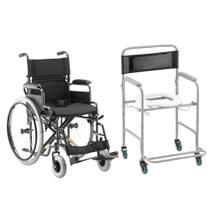 Kit Cadeira de Rodas Dellamed D400 Assento 44cm e Cadeira de Banho Higiênica D30 Dobrável Estrutura em Aço Kit Cadeira de Rodas Dellamed D400 Assento 44cm e Cadeira de Banho Higiênica D30 Dobrável Estrutura em Aço