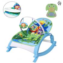 Kit Cadeira Descanso 20KG Bebê Musical Azul + Dog Musical