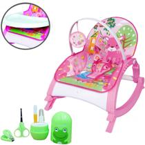 Kit Cadeira Descanso 20KG Bebê Musical Rosa + Kit Manicure