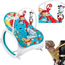 Kit Cadeira Descanso Safari Musical Azul e Canguru P/ Bebê