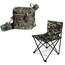 Kit Cadeira Dobravel Camping e Pesca + Cantil 1,8 Lts
