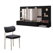 Kit Cadeira e Camarim Suspenso Ludmilla 4 Pontos de Luz 1 Gaveta - Preto - EdeCasaMoveis