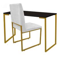 Kit Cadeira e Mesa Escrivaninha Escritório Office Stan Industrial Ferro Dourado material sintético Branco - Ahazzo Móveis