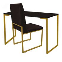 Kit Cadeira e Mesa Escrivaninha Escritório Office Stan Industrial Ferro Dourado material sintético Marrom - Ahazzo Móveis