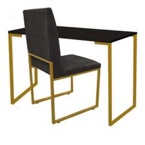 Kit Cadeira e Mesa Escrivaninha Escritório Office Stan Industrial Ferro Dourado material sintético Preto - Ahazzo Móveis