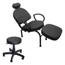 Kit Cadeira e Mocho Maquiagem Estética Designer Unha Forty Estofado Preto Kit Cadeira e Mocho Maquiagem Estética Designer Unha Forty Estofado Preto