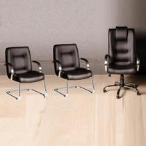 Kit Cadeira Escritório Classic Preta - 1 Giratória + 2 Fixas