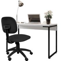 Kit Cadeira Escritório Economy Material Sintético e Mesa Escrivaninha Industrial Soft Branco Fosco - Lyam Decor