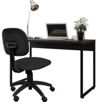 Kit Cadeira Escritório Economy Material Sintético e Mesa Escrivaninha Industrial Soft Preto Fosco - Lyam Decor