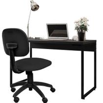 Kit Cadeira Escritório Economy Sintético e Mesa Escrivaninha Industrial Soft Preto Fosco - Lyam Decor