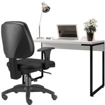 Kit Cadeira Escritório Job Crepe e Mesa Escrivaninha Industrial Soft F01 Branco Fosco - Lyam Decor