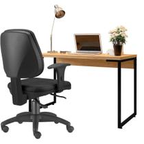 Kit Cadeira Escritório Job Crepe e Mesa Escrivaninha Industrial Soft F01 Nature Fosco - Lyam Decor
