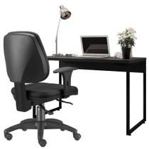 Kit Cadeira Escritório Job Crepe e Mesa Escrivaninha Industrial Soft Preto Fosco - Lyam Decor