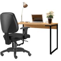 Kit Cadeira Escritório Job e Mesa Escrivaninha Industrial Soft F01 Nature Fosco - Lyam Decor