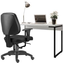 Kit Cadeira Escritório Job Suede e Mesa Escrivaninha Industrial Soft Branco Fosco - Lyam Decor