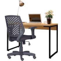 Kit Cadeira Escritório Tech Crepe e Mesa Escrivaninha Industrial Soft F01 Nature Fosco - Lyam Decor