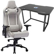 Kit Cadeira Gamer Cinza Encosto Reclinável Confortável Ergonômica P/ Jogar Videogame + Mesa Escrivaninha Gamer Tampo Mdf e Base em Aço Kit Cadeira Gamer Cinza Encosto Reclinável Confortável Ergonômica P/ Jogar Videogame + Mesa Escrivaninha Gamer Tampo Mdf e Base em Aço