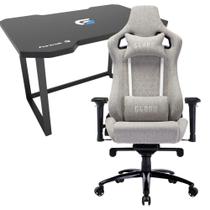 Kit Cadeira Gamer Ergonômica Encosto Ajustável Até 180 Graus C/ Almofada Lombar e Pescoço + Mesa Fortrek Base de Aço de Alta Resistência