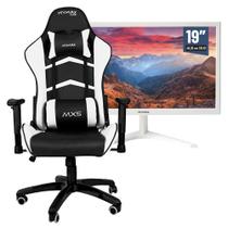 Kit Cadeira Gamer MX5 Preto/Branco MYMAX C Monitor 19' HD LED, 60hz, HDMI, VGA, 3.6ms Branco MYMAX