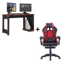 Kit Cadeira Gamer Preto / Vermelho com Mesa Gamer Preto / Vermelho - Caemmun e Reimex