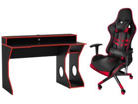 Kit Cadeira Gamer Reclinável Preta e Vermelha