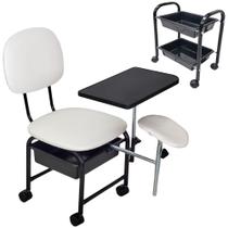 Kit Cadeira Manicure Cirandinha + Carrinho Auxiliar Branco