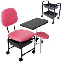 Kit Cadeira Manicure Cirandinha + Carrinho Auxiliar Pink