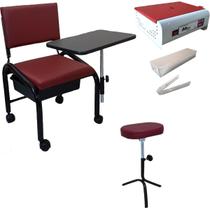 Kit Cadeira Manicure Pedicure Estética Cirandinha + Apoio De Pé Tripé + Estufa Esterilizadora Mini Colors Odontécnica - Mbm Decor