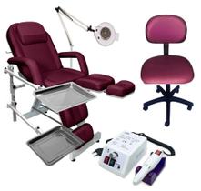 Kit Cadeira Móveis De Podologia Bandejas Exaustor Mocho Fiscomed