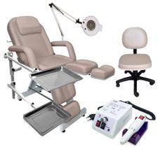 Kit Cadeira Para Podologia Com Bandejas Exaustor Acoplada Na Cadeira Mocho Micro Motor