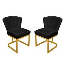Kit Cadeira Pétala Base de Ferro Dourada Veludo Preto - Belliv Decor