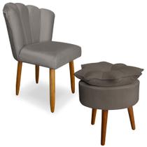 Kit Cadeira Pétala + Puff Flor Veludo Várias Cores Decorativa, Poltrona Sala, Salão, Quarto, Estética - Pratikza