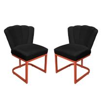 Kit Cadeira Pétala Veludo Preto Base de Ferro Cobre - Belliv Decor