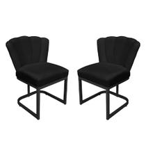 Kit Cadeira Pétala Veludo Preto Base Preta - Belliv Decor
