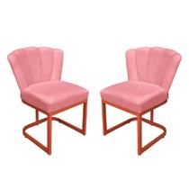 Kit Cadeira Pétala Veludo Rosa Base Cobre - Belliv Decor