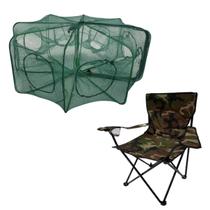 Kit Cadeira Portatil 150kg Pesca Camping + Armadilha Covo 60cm