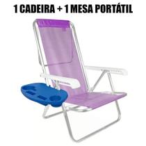 Kit Cadeira Praia 8 Pos. Aluminio + Mesa P/ Cadeira Mor Lilás