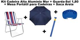 Kit Cadeira Praia Aluminio + Guarda-sol 1,80+ Saca Areia+ Me