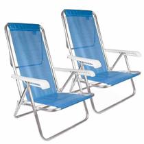 Kit cadeira praia mor recl alum 8 posicoes azul 2 unidades