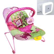 Kit Cadeira Vibratória Musical Bebê Descanso Rosa +Luminária