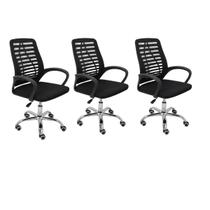 Kit Cadeiras Escritório Atendimento Preta Base Giratória Material Do Estofamento Tela Mesh Zebrada 3 un