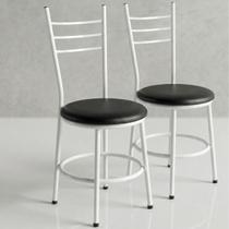 Kit Cadeiras Para Buffet 2 Unidades Sala de Jantar Cozinha Mesa Em Aço Reforçado Confortável Liz Estrutura Branca:Preto
