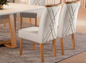 Kit Cadeiras Sala de Jantar Estofadas Anatômicas, Jasmim - Tecido Linho Creme Bege Elegantes e Modernas Kit:2
