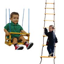 Kit Cadeirinha DE Balanço Infantil Com Escadinha Suspensa De Equilibrio Madeira Corda Grátis