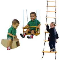 Kit Cadeirinha DE Balanço Infantil Com Escadinha Suspensa E Gangorra Em Madeira Kit Cadeirinha DE Balanço Infantil Com Escadinha Suspensa E Gangorra Em Madeira