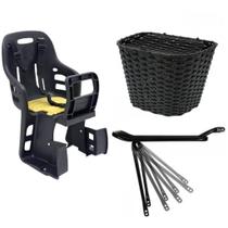 Kit Cadeirinha Infantil Traseira Bicicleta Bike + Bagageiro Garupa Suporte Articulado + Cesta C Tamp