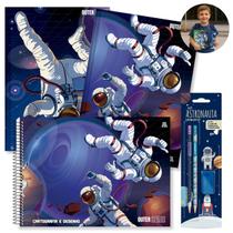 Kit Caderno Astronauta Brochura 2un + Caderno de Desenho Capa Dura com Kit Escolar 4pcs Universo Desenho:Kit 2