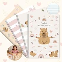 Kit Caderno Brochura Capa Dura Grande Capivara Capycuties 4un 80 folhas com Pauta Escolar Ensino Fundamental