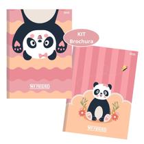 Kit Caderno Brochura Capa Dura Grande Panda My Friend 2un 80 folhas Rosa Escolar Ensino Fundamental Infantil